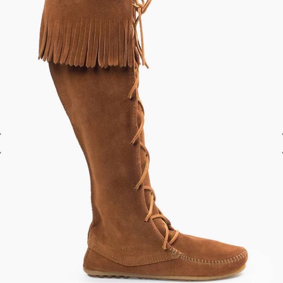 Minnetonka Brown Suede Front Lace Knee High Boot Size 8 - Picture 1 of 9